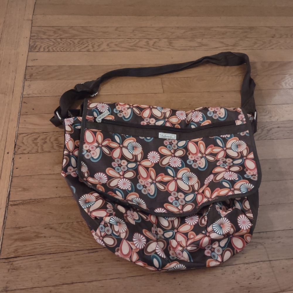 y2k brown tote bag with multicolor floral design from studiosak